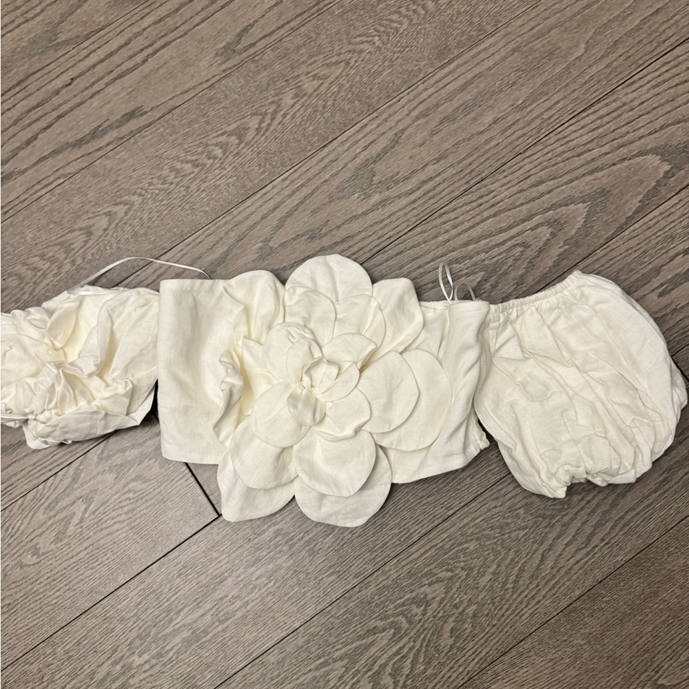 Yumi Kim Cream Off-Shoulder Floral Appliqué Top